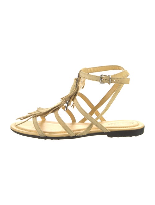 Tod's Leather Fringe Trim Accent Gladiator Sandals