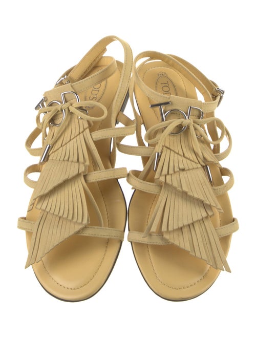 Tod's Leather Fringe Trim Accent Gladiator Sandals