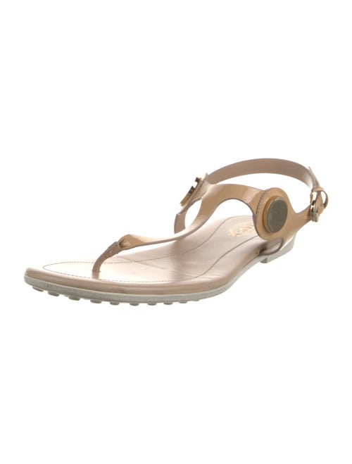 Tod's Patent Leather Studded Accents T-Strap Sandals