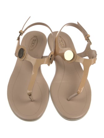 Tod's Patent Leather Studded Accents T-Strap Sandals