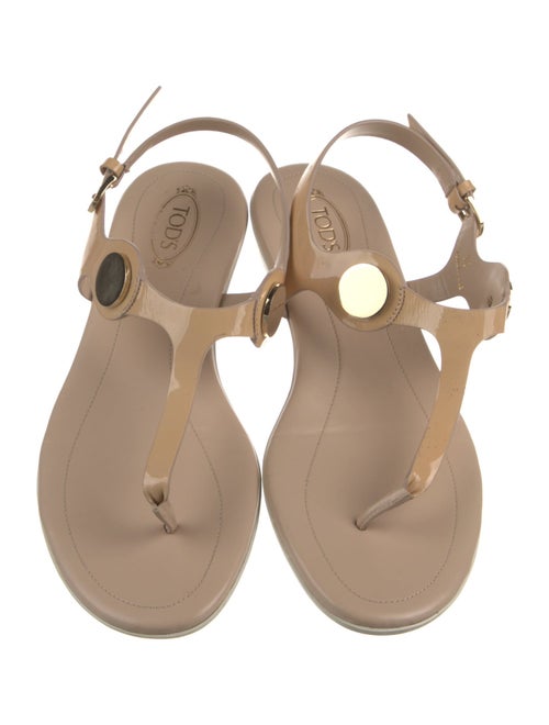 Tod's Patent Leather Studded Accents T-Strap Sandals