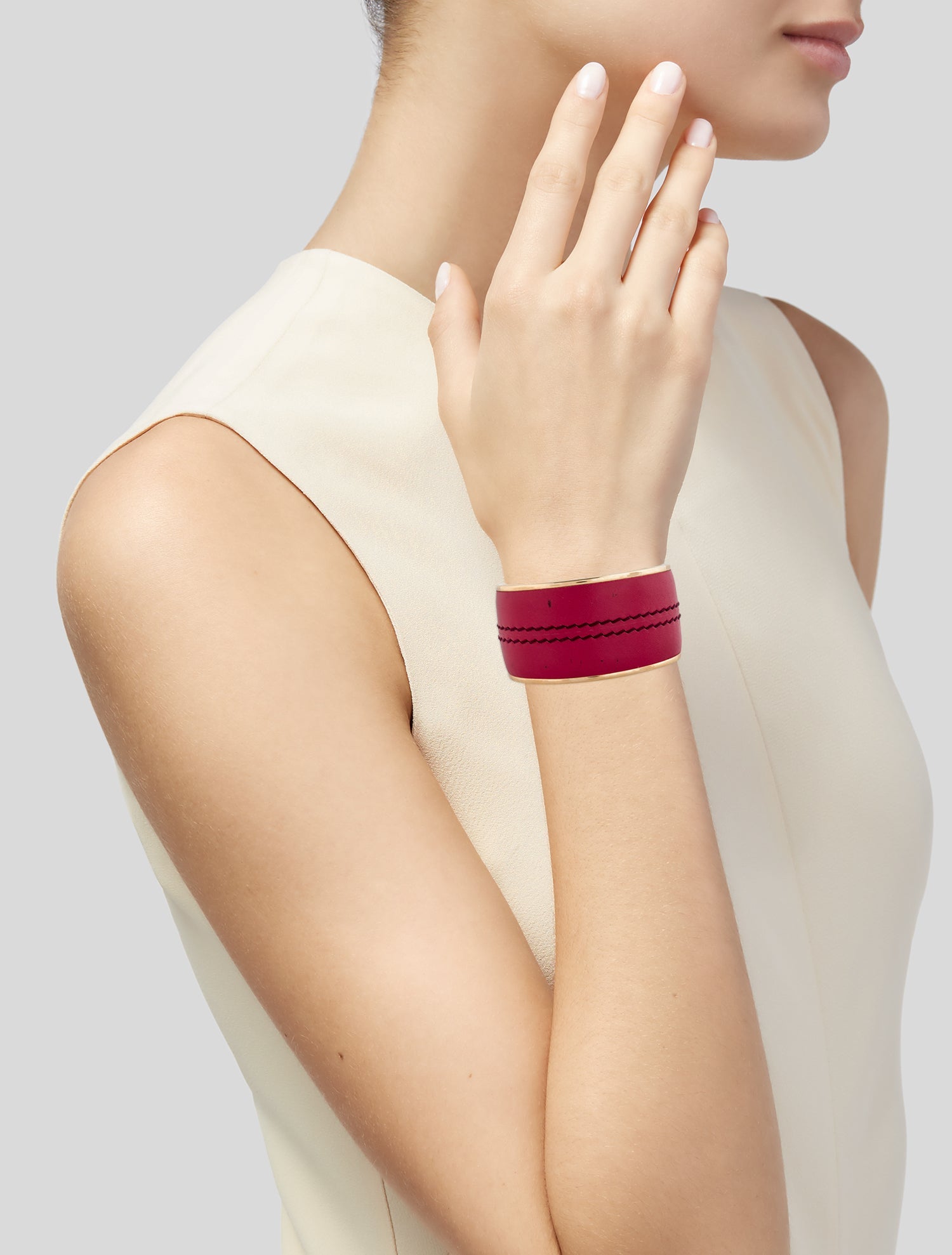 Tod's Leather Stitched Cuff Bracelet