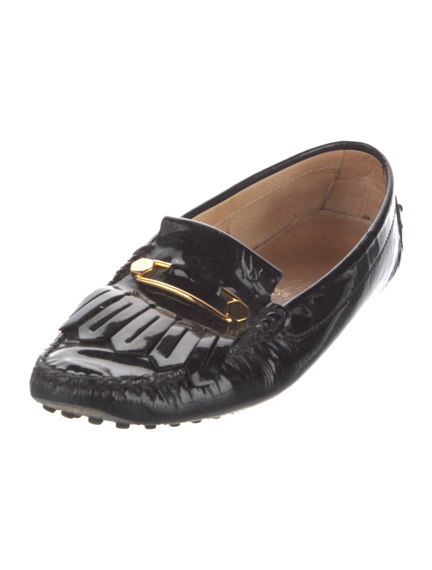 Tod's Patent Leather Fringe Trim Accent Loafers
