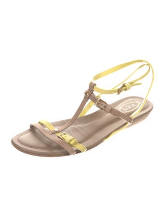 Tod's Leather Colorblock Pattern T-Strap Sandals