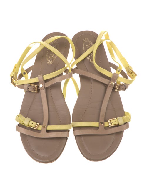 Tod's Leather Colorblock Pattern T-Strap Sandals