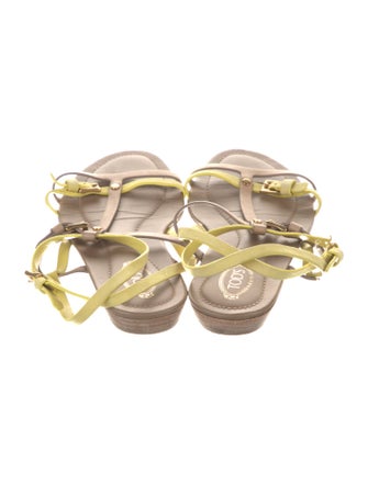 Tod's Leather Colorblock Pattern T-Strap Sandals