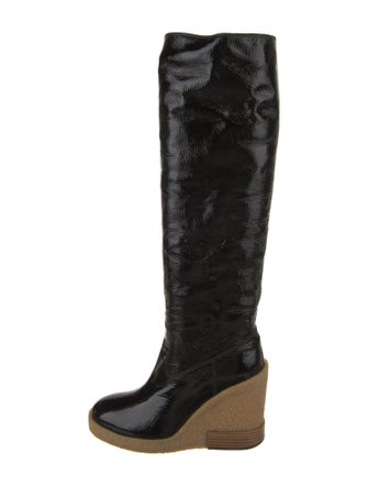 Tod's Patent Leather Colorblock Pattern Riding Boots