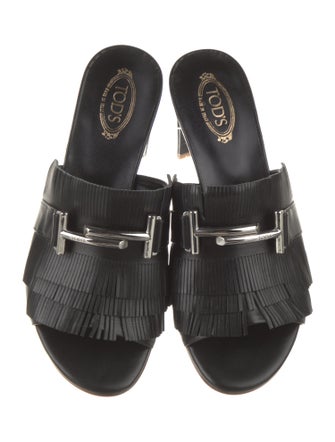Tod's Leather Fringe Trim Accent Slides