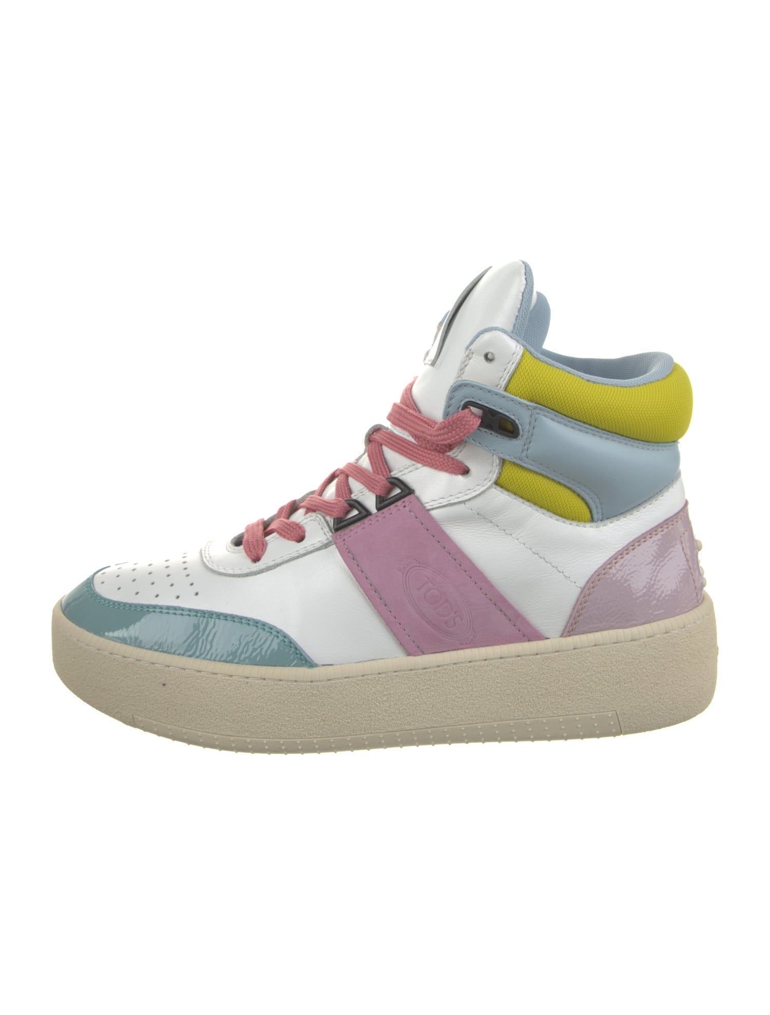 Tod's Leather Colorblock Pattern Wedge Sneakers