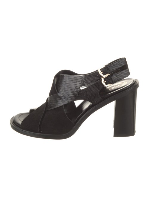 Tod's Suede Leather Trim Embellishment Slingback Sandals