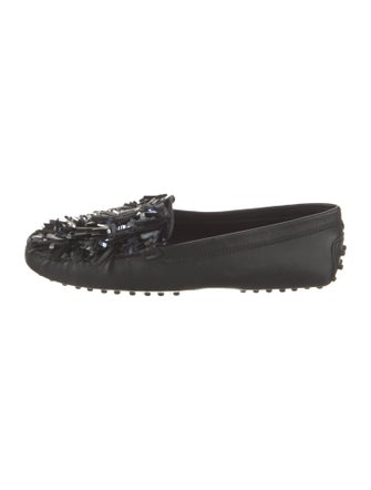 Tod's Leather Fringe Trim Accent Loafers