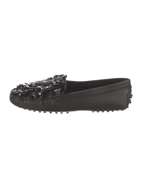 Tod's Leather Fringe Trim Accent Loafers