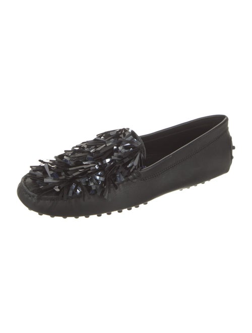 Tod's Leather Fringe Trim Accent Loafers
