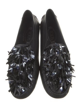 Tod's Leather Fringe Trim Accent Loafers