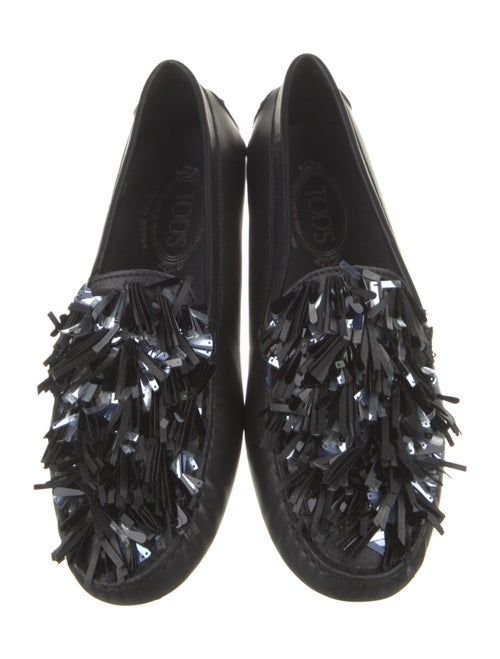 Tod's Leather Fringe Trim Accent Loafers