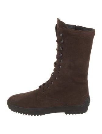 Tod's Suede Colorblock Pattern Lace-Up Boots