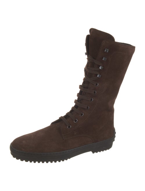 Tod's Suede Colorblock Pattern Lace-Up Boots