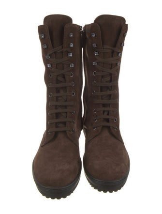 Tod's Suede Colorblock Pattern Lace-Up Boots
