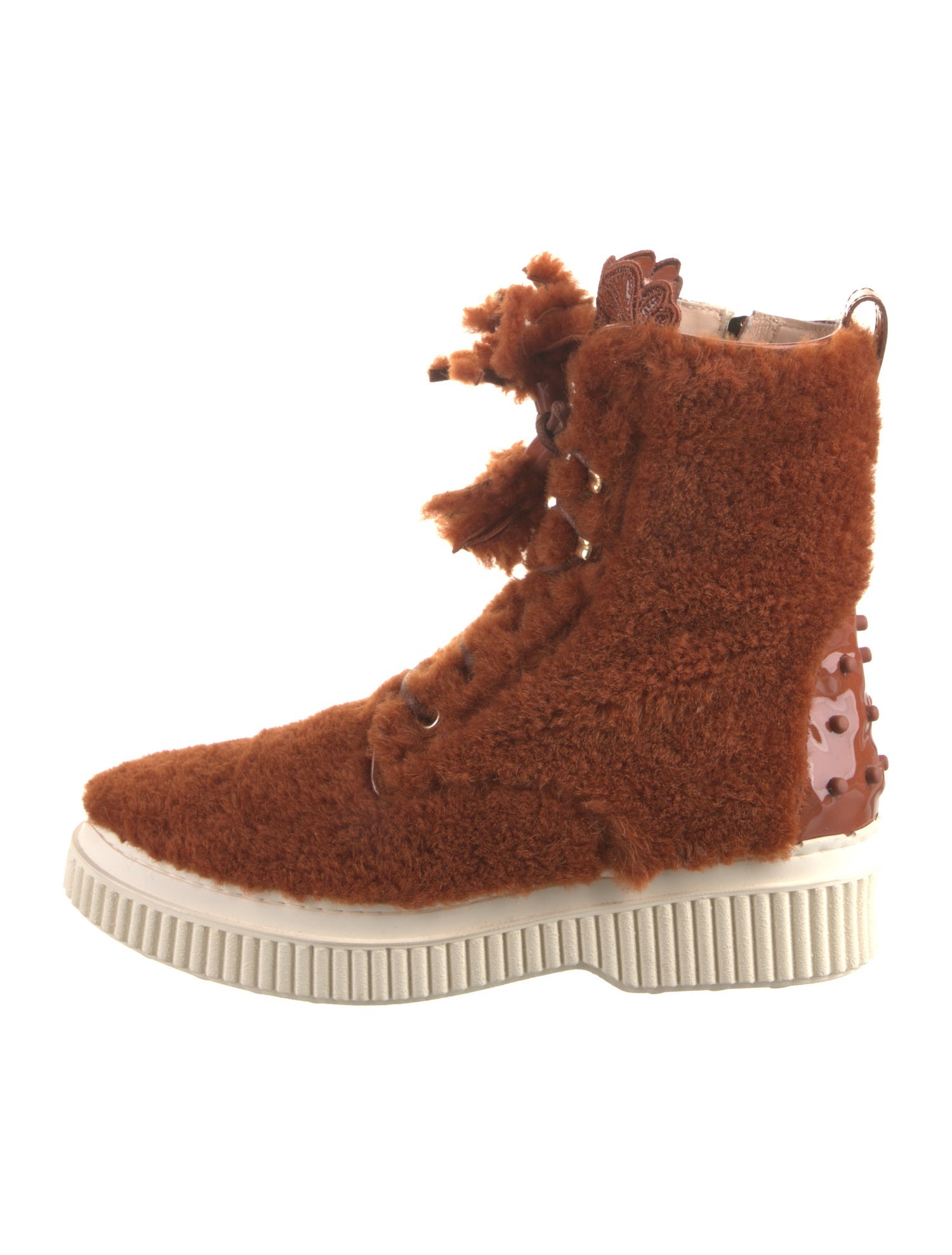 Tod's Fur Tassel Accents Lace-Up Boots