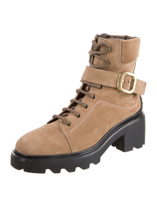 Tod's Suede Leather Trim Embellishment Combat Boots