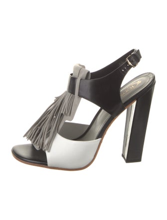 Tod's Leather Colorblock Pattern Slingback Sandals