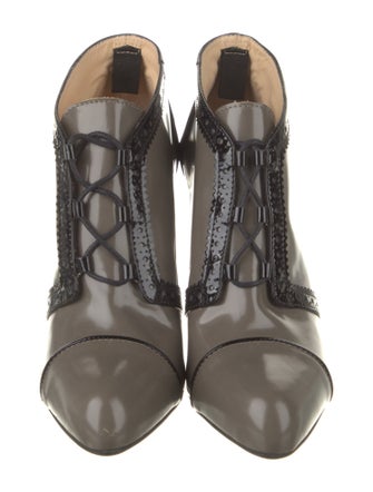 Tod's Patent Leather Lasercut Accents Lace-Up Boots