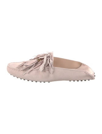 Tod's Suede Fringe Trim Accent Mules