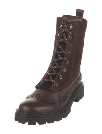 Tod's Suede Colorblock Pattern Combat Boots
