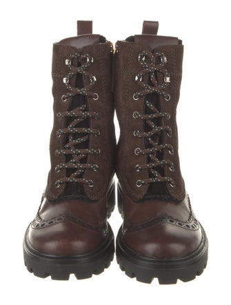 Tod's Suede Colorblock Pattern Combat Boots