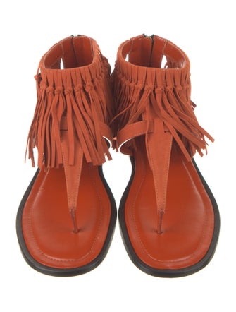 Tod's Leather Fringe Trim Accent Slingback Sandals