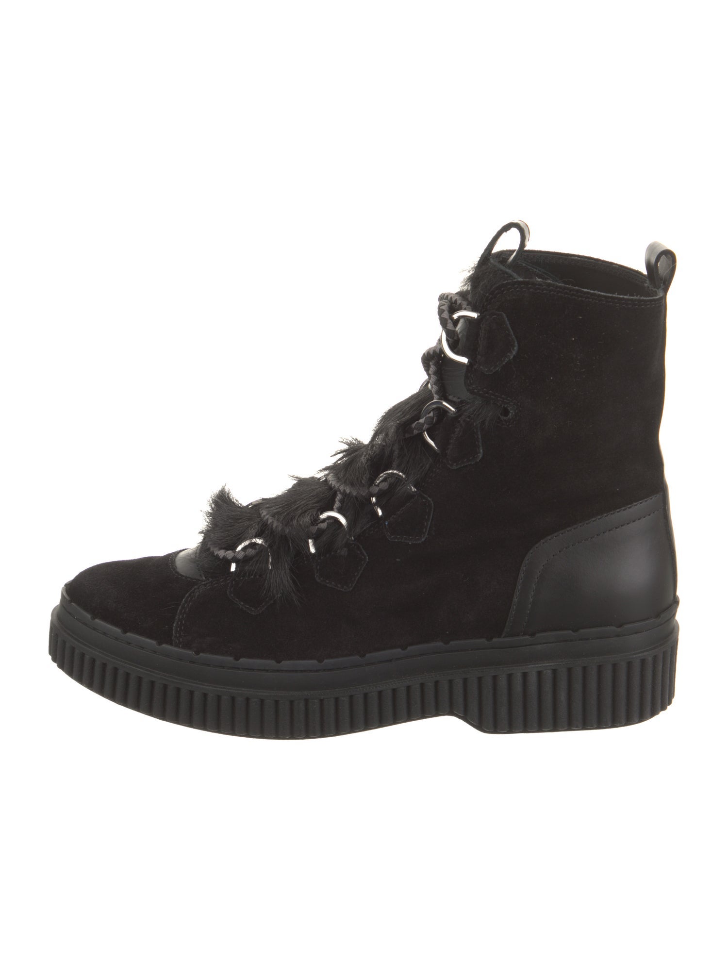 Tod's Suede Faux Fur Trim Combat Boots