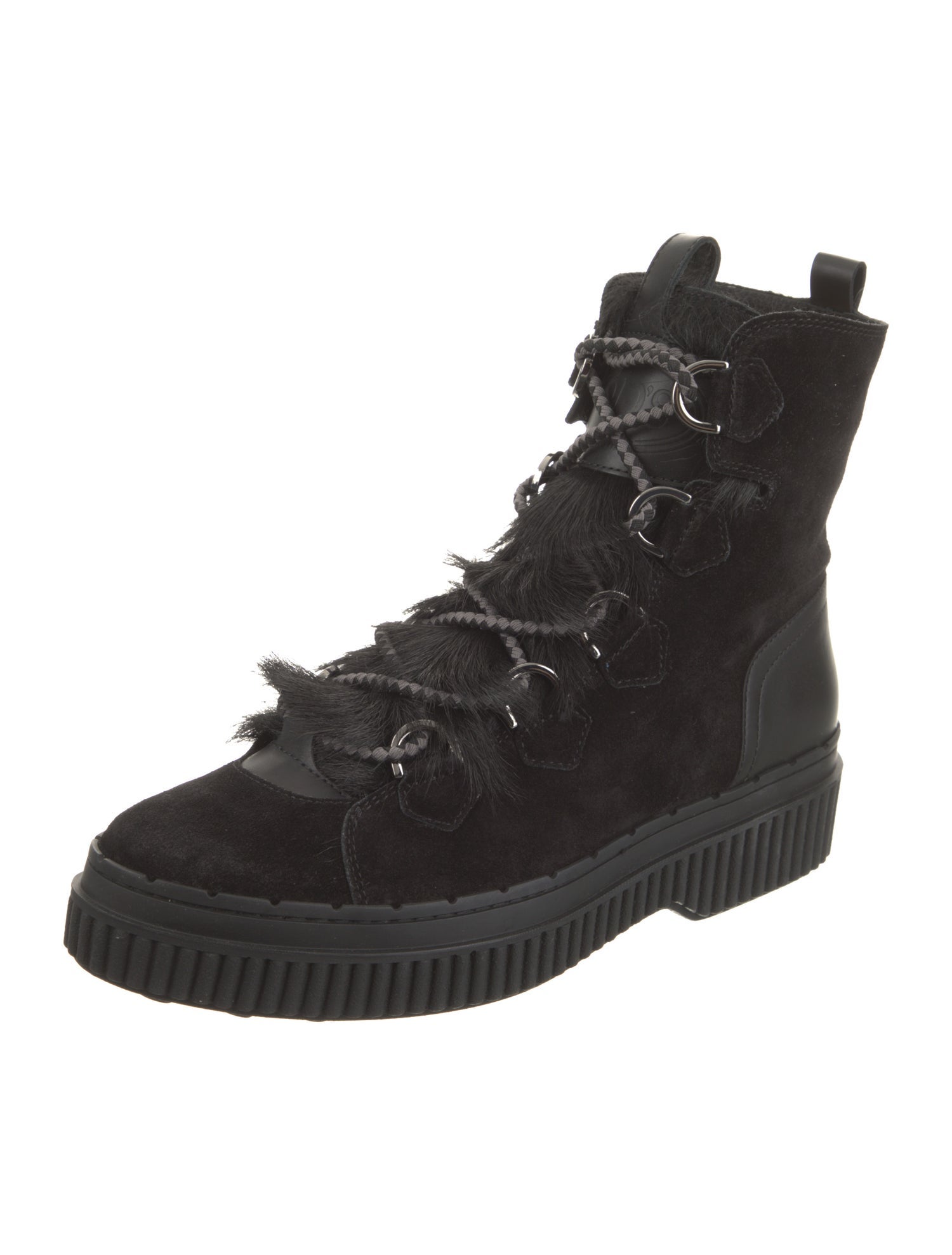 Tod's Suede Faux Fur Trim Combat Boots