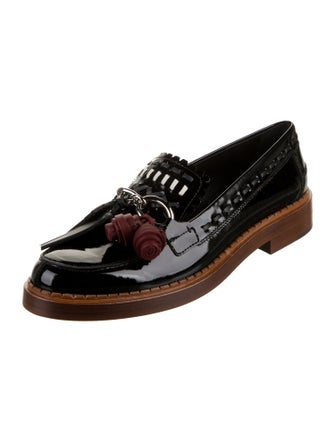 Tod's Patent Leather Chain-Link Accents Loafers