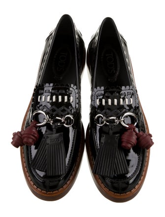 Tod's Patent Leather Chain-Link Accents Loafers