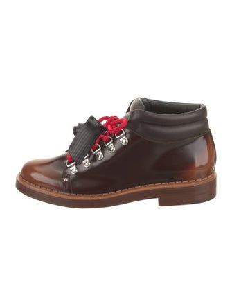 Tod's Patent Leather Colorblock Pattern Lace-Up Boots