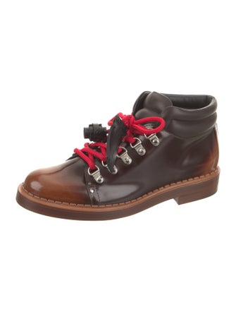 Tod's Patent Leather Colorblock Pattern Lace-Up Boots