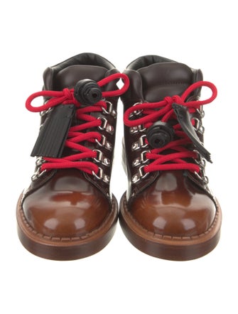 Tod's Patent Leather Colorblock Pattern Lace-Up Boots