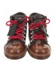 Tod's Patent Leather Colorblock Pattern Lace-Up Boots
