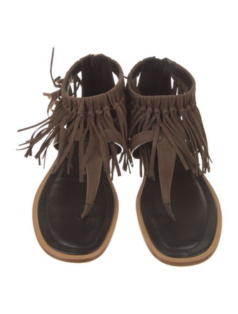 Tod's Suede Fringe Trim Accent Gladiator Sandals