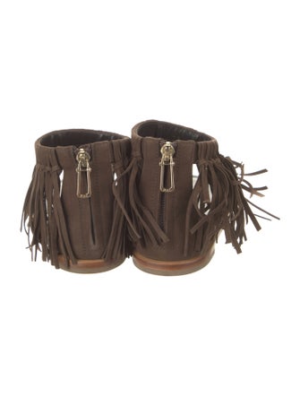 Tod's Suede Fringe Trim Accent Gladiator Sandals