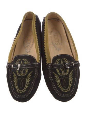 Tod's Suede Embroidered Accent Loafers