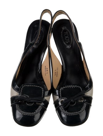 Tod's Patent Leather Colorblock Pattern Slingback Pumps