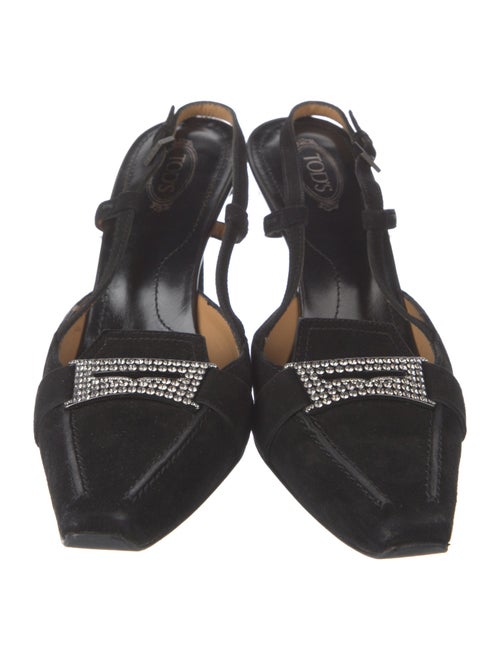 Tod's Suede Crystal Embellishments Slingback Pumps