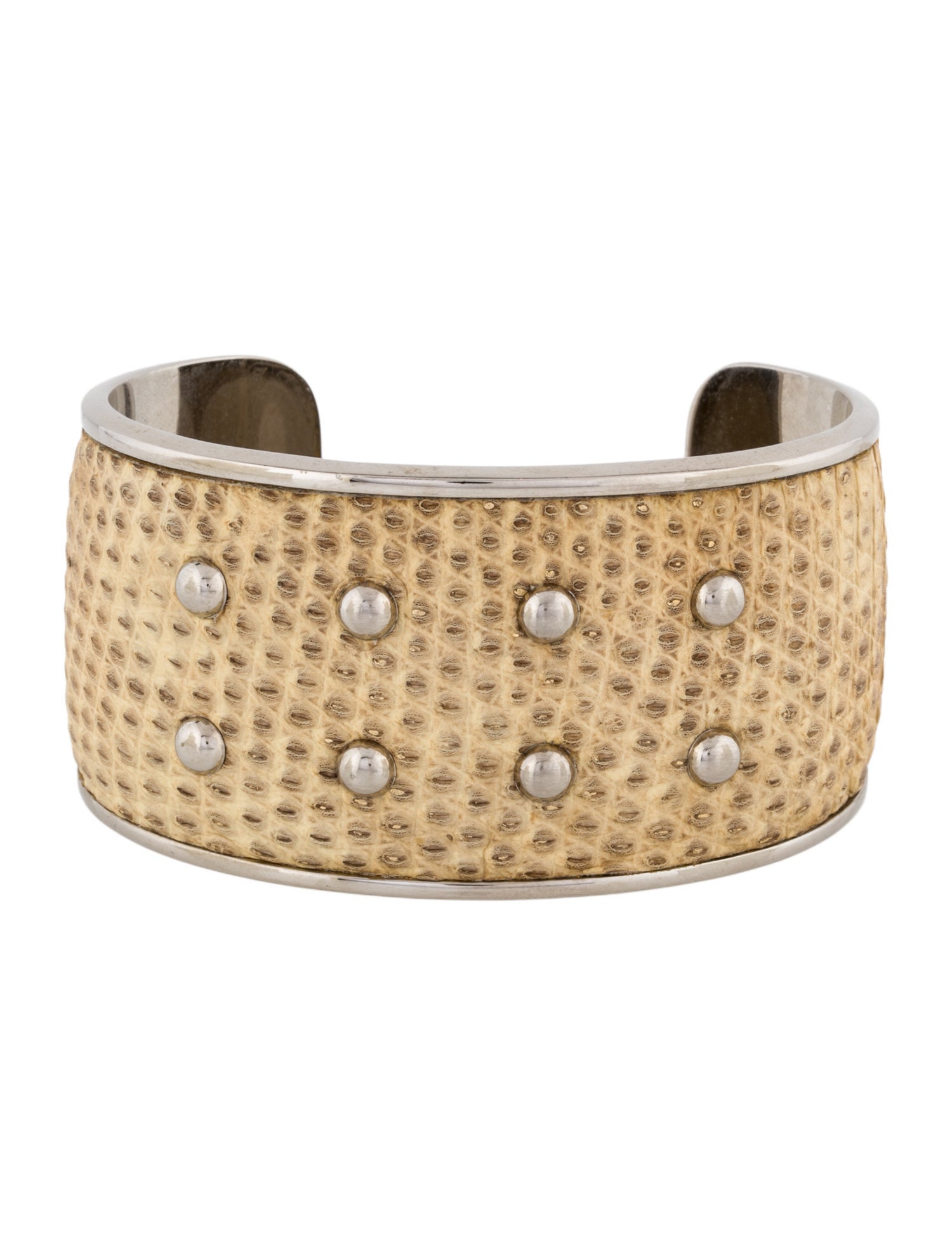 Tod's Leather Embossed Studded Cuff Bracelet