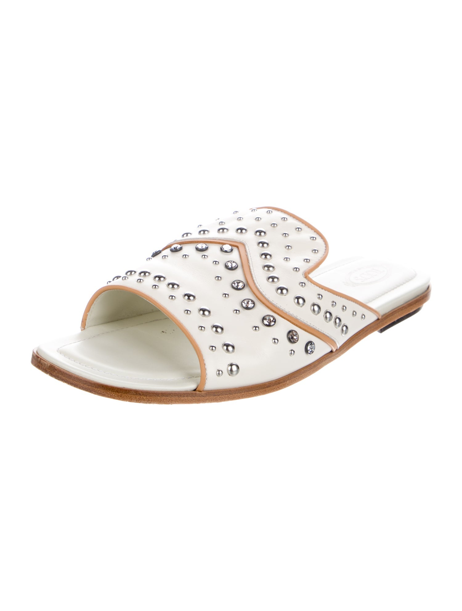Tod's Leather Crystal Embellishments Slides