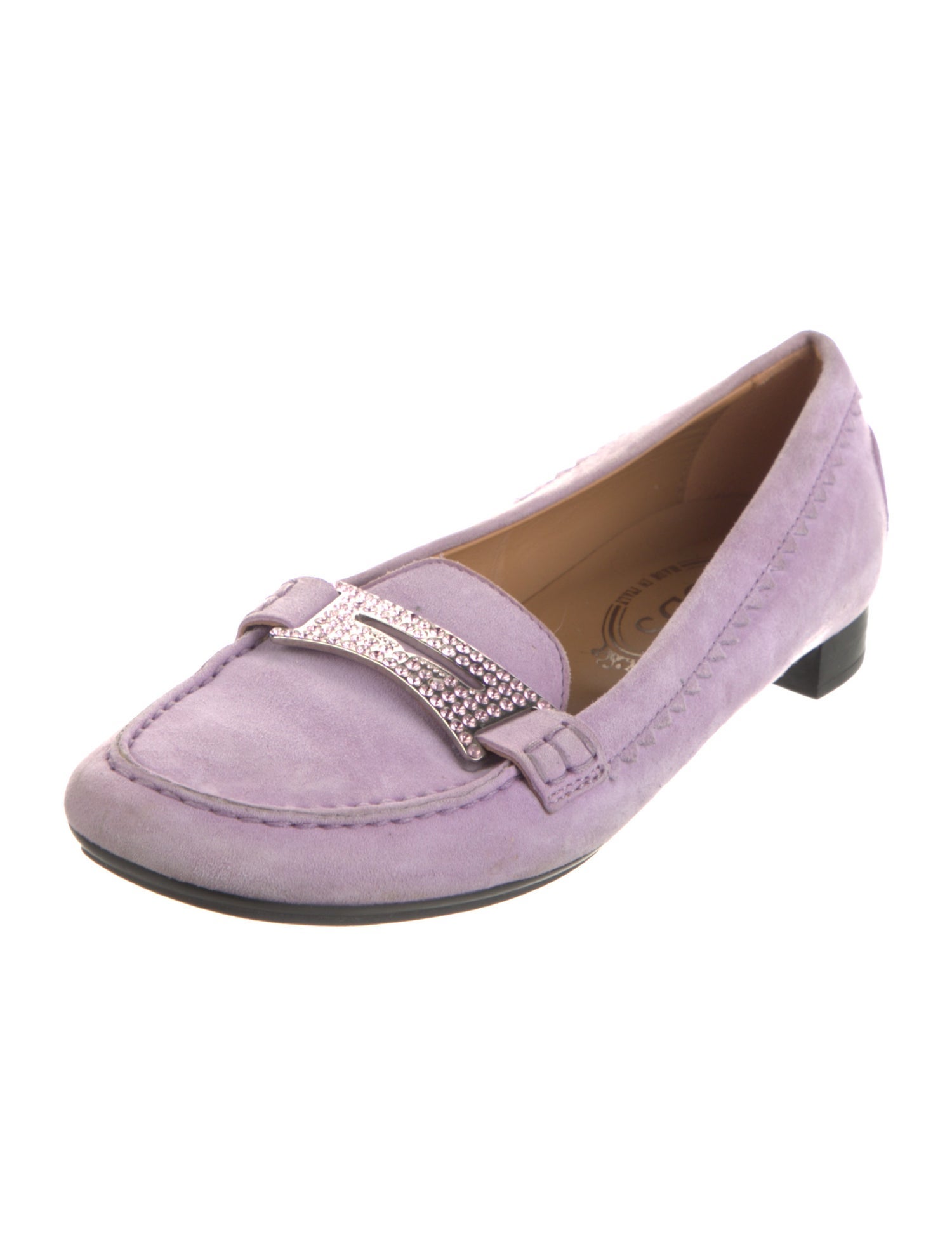 Tod's Suede Crystal Embellishments Loafers
