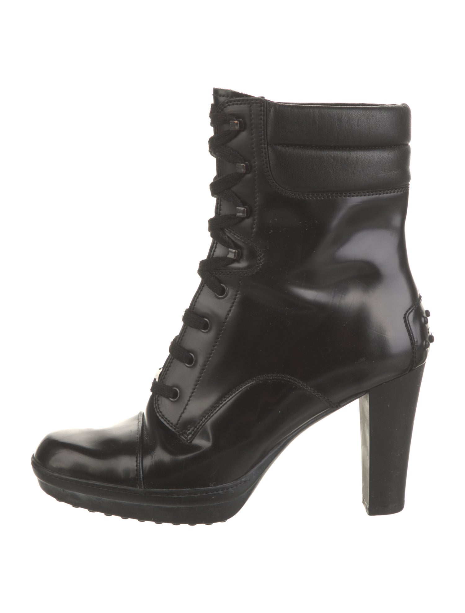 Tod's Patent Leather Studded Accents Lace-Up Boots