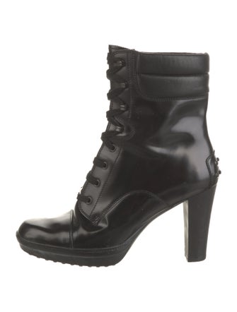 Tod's Patent Leather Studded Accents Lace-Up Boots