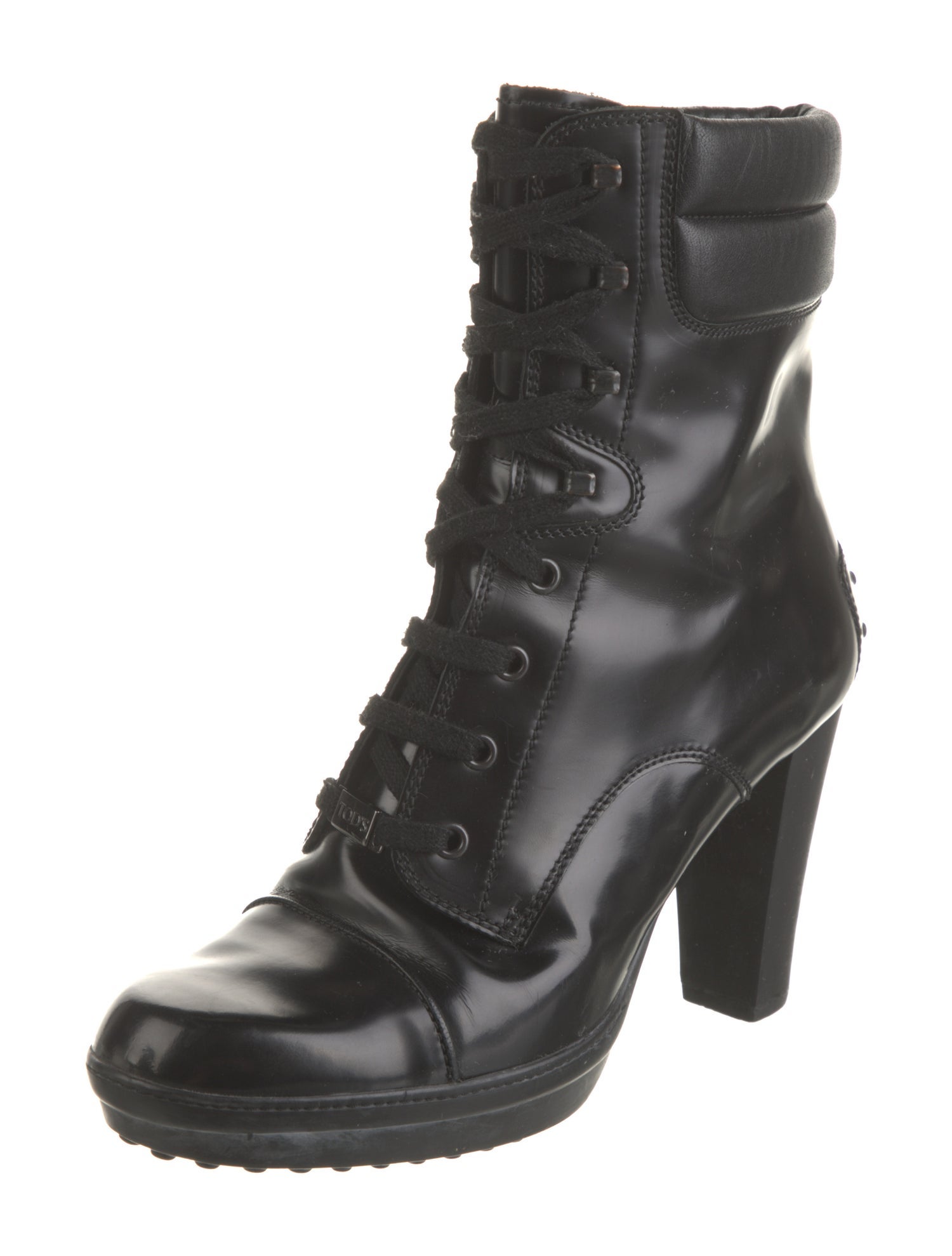 Tod's Patent Leather Studded Accents Lace-Up Boots