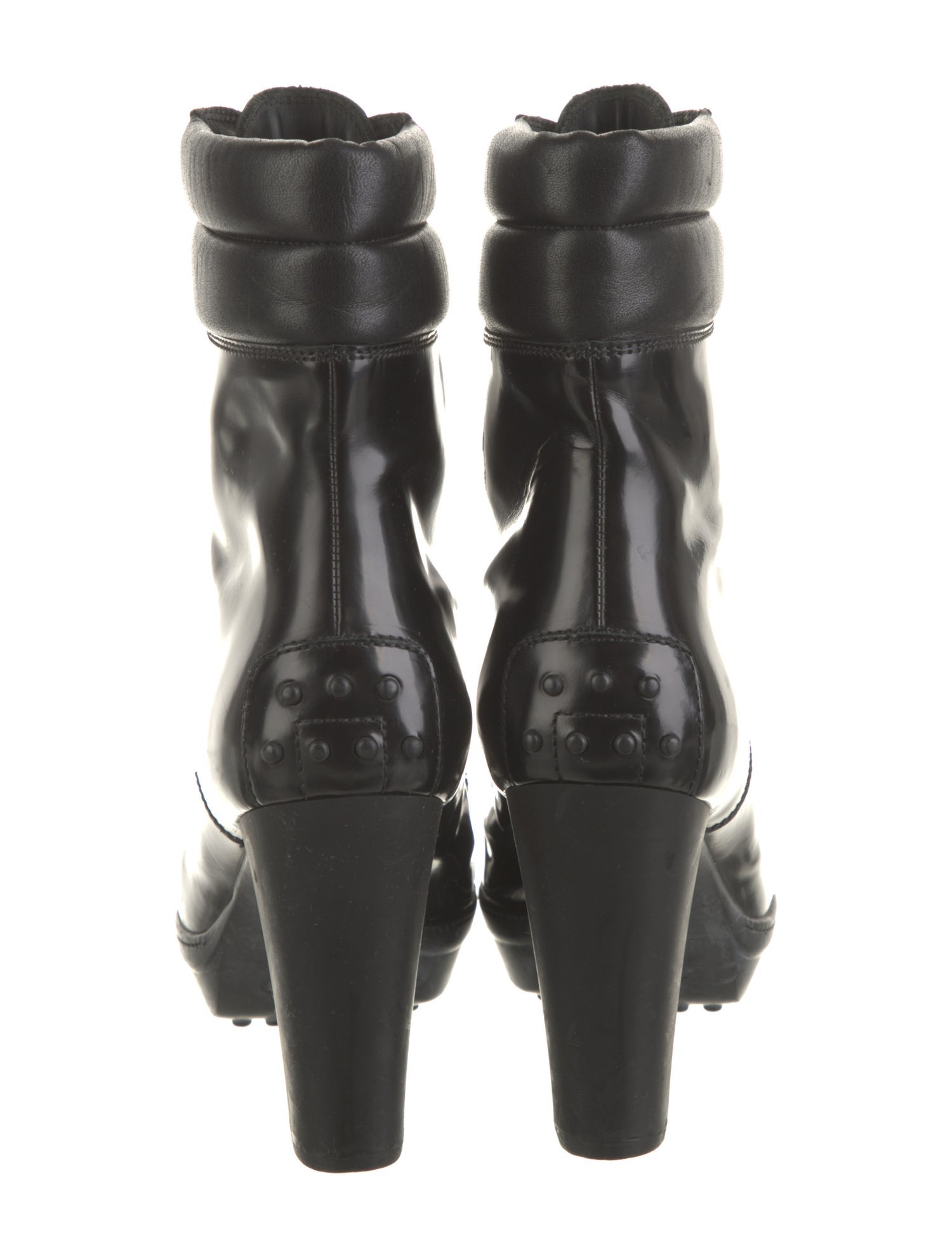 Tod's Patent Leather Studded Accents Lace-Up Boots